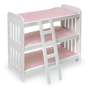 Triple Doll Bunk Bed with Ladder, Bedding, and Free Personalization Kit - Pink Gingham Badger Basket