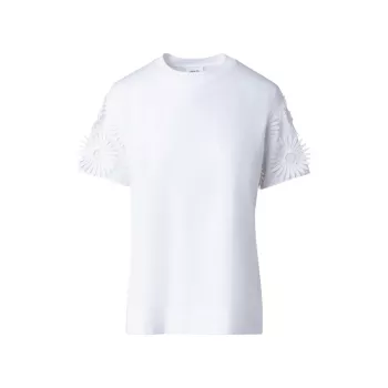 Floral-Embroidered Cotton Jersey Tee Akris punto