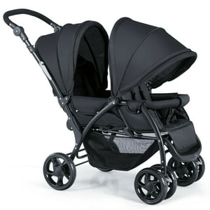 Infans Foldable Double Baby Stroller Lightweight Front & Back Seats Pushchair Black INFANS