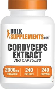 BulkSupplements.com Cordyceps Mushroom Capsules - Cordyceps Extract, from Cordyceps Sinensis - Gluten Free, 2000mg Equivalent Serving - 1 Capsule per Serving, 240 Veg Capsules (Pack of 1) BulkSupplements