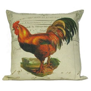 18" Brown and Green Rooster with Country Rustic Tail Throw Pillow Cover Golden Hill Studio