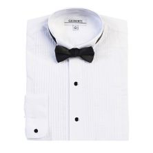 Gioberti Men's Wing Tip Collar White Tuxedo Dress Shirt With Bow Tie Gioberti