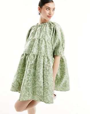 Мягкое жаккардовое мини-платье нежно-зеленого цвета с эффектом металлик Sister Jane Thimble Sister jane