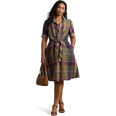 Льняное платье Plus Size Wakana с коротким рукавом и передней застежкой LAUREN Ralph Lauren