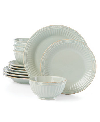 Французский набор столовой посуды Perle Groove Ice Blue из 12 предметов, сервиз для 4 человек, создан для Macy's Lenox