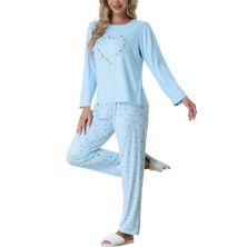 Women's Sleepwear Lounge Cute Print with Pants Long Sleeve Pajama Set Cheibear