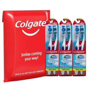 Colgate 360 Manual Toothbrush with Tongue and Cheek Cleaner, Medium, 6 Ct Colgate