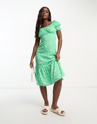Зеленое платье миди с корсетом Influence с цветочным принтом Influence