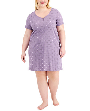 Plus Size Printed Cotton Essentials Chemise Nightgown, Created for Macy's Charter Club