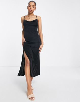 Черное облегающее платье-комбинация с перекрещенной спиной Monki Monki