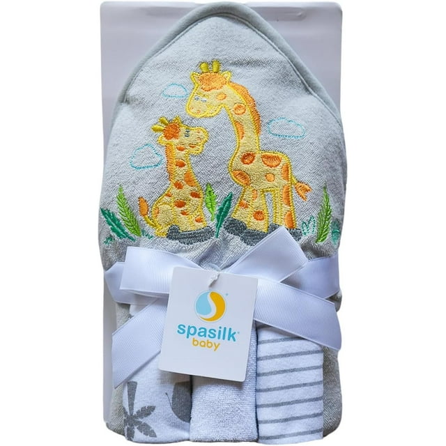 Spasilk Baby Bath Hooded Terry Towel with 3 Washcloths, Baby Bath Essentials, One Size, Yellow Ark Spasilk