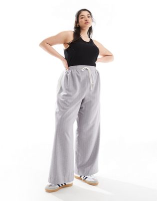 ASOS DESIGN Curve pull on pants with contrast panel in gray stripe ASOS Curve