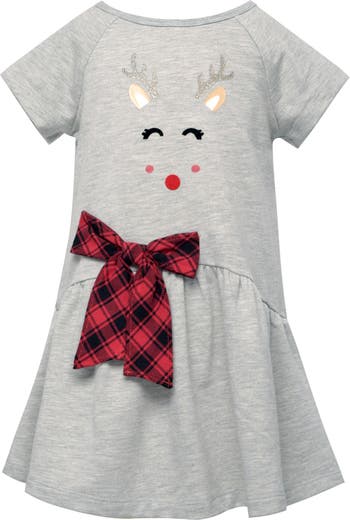Kids' Appliqué Reindeer Short Sleeve Dress Truly Me