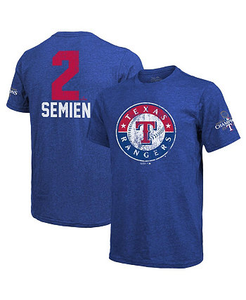 Мужская футболка Marcus Semien Royal Texas Rangers 2023 с именем и номером чемпионов Мировой серии Majestic