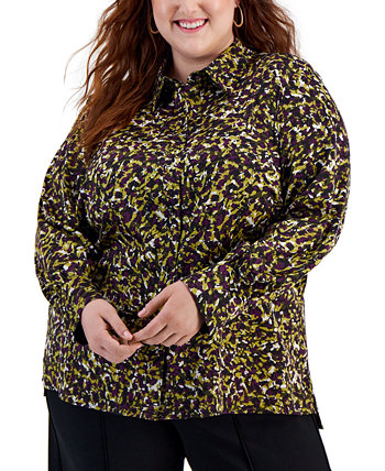 Рубашка больших размеров с принтом на пуговицах и длинными рукавами, созданная для Macy's Bar III