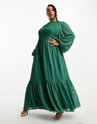 Темно-зеленое текстурное платье макси с швеллером на талии ASOS DESIGN Curve ASOS Curve