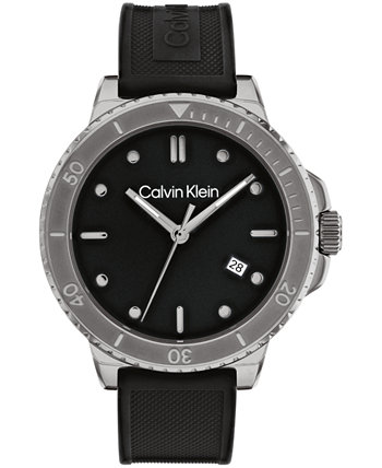 Мужские часы с черным силиконовым ремешком 44 мм Calvin Klein