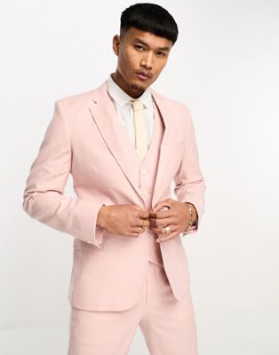 Супероблегающий льняной пиджак пастельно-розового цвета ASOS DESIGN ASOS DESIGN