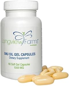 Emu Oil Gel (Гель) Capsules (Капсулы) | 100% Pure Emu Oil for Skin Healing, Pain Relief, & Joint Support | Natural Emu Oil with Omega 3, 6, 9 and Other Vitamins | 60 Capsules Longview Farms