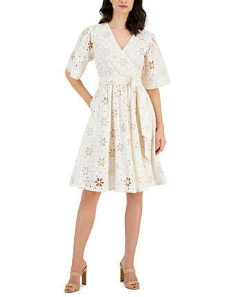 Women's Floral Embroidered Eyelet Fit & Flare Dress T Tahari