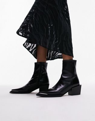 Черные кожаные ботинки в стиле вестерн Topshop Riley TOPSHOP