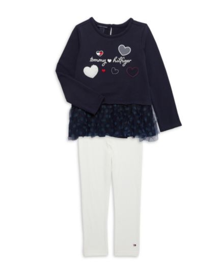 Толстовка с рисунком и рисунком для маленьких девочек из двух частей & amp; Штаны пижамный комплект Tommy Hilfiger