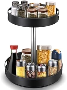 Spice Rack Lazy Susan Organizer, 2 Tier Height Adjustable Rotating Lazy Turntable Spice Organization for Cabinet Kitchen Table Pantry Countertop Refrigerator Cupboard Storage(White, 12 inch) MEKOTRIN