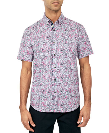 Men's Regular Fit Non-Iron Performance Stretch Paisley Print Button-Down Shirt Society of Threads