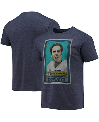 Men's Roger Staubach Navy Name and Number Tri-Blend T-shirt Dallas Cowboys