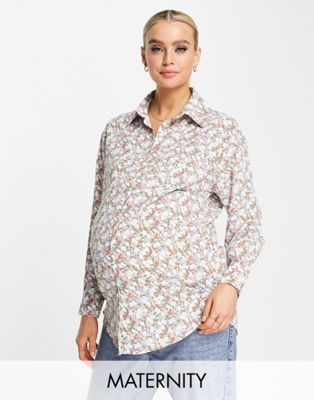 Свободная рубашка-бойфренд с цветочным принтом в стиле ретро Glamorous Maternity GLAMOROUS