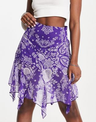 Фиолетовая мини-юбка Raga с оборками и цветочным принтом - часть комплекта RAGA