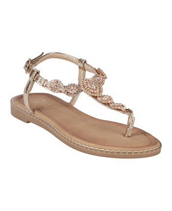 Женские сандалии Cali на плоской подошве с Т-образным ремешком и пряжкой на пятке, украшенные драгоценными камнями GC Shoes