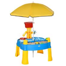 Крытый стол-песочница Qaba 2-в-1 с зонтиком для улицы и дома, стол для песка и воды из 25 предметов для малышей, игрушки для маленьких детей Qaba
