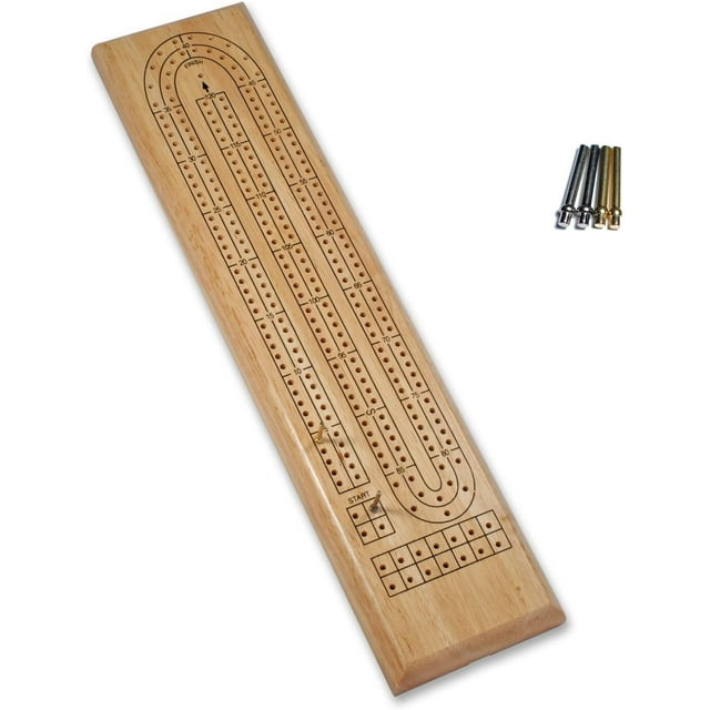 WE Games Classic Cribbage Set - Solid Wood 2 Track Board - Metal Pegs WE Games