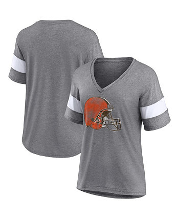 Женская серо-белая футболка Cleveland Browns Distressed Team Tri-Blend с v-образным вырезом Fanatics