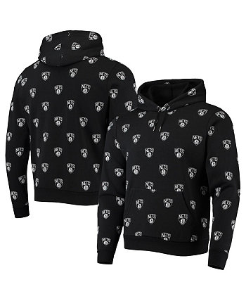 Унисекс черный пуловер с капюшоном Brooklyn Nets Allover Logo The Wild Collective