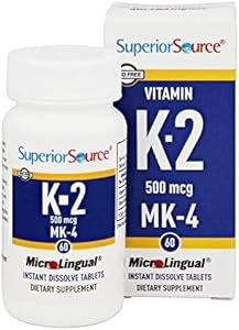 Superior Source Vitamin K2 MK-4 (Menaquinone-4), 500 mcg, Quick Dissolve MicroLingual Tablets (Таблетки), 60 Count, Healthy Bones and Arteries, Immune & Cardiovascular Support, Assists Protein Synthesis, Non-GMO Superior Source