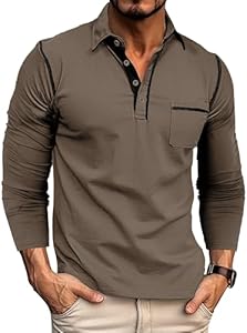 EDITCOZY Long Sleeve Polo Shirts for Men with Pocket Casual Cotton Button Down Collared Golf Shirts Editcozy