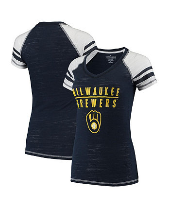 Женская темно-синяя футболка с v-образным вырезом и цветными блоками Milwaukee Brewers Soft As A Grape
