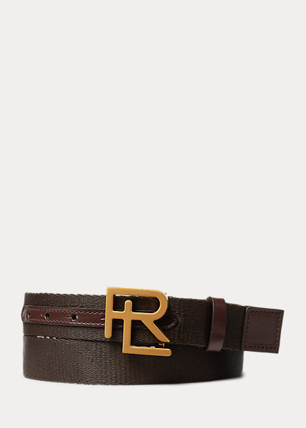 RL Leather-Trim Webbed Belt Purple Label