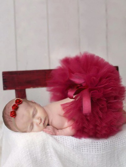 новорожденная девочка с бантом Юбка с Ободок для волос SHEIN