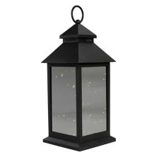 12&#34; Black LED Lighted Battery Operated Lantern Warm White Flickering Light Christmas Central