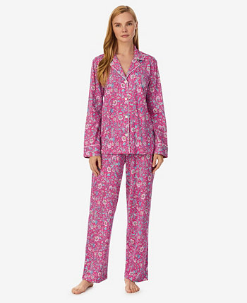 Women's Long Sleeve Notch Collar Long Pant Pajama Set 2 Pieces Ralph Lauren