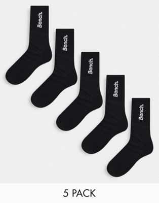 Bench 5 pack logo embroidered socks in black Bench