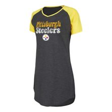 Women's Concepts Sport Black/Gold Pittsburgh Steelers Raglan V-Neck Nightshirt Unbranded