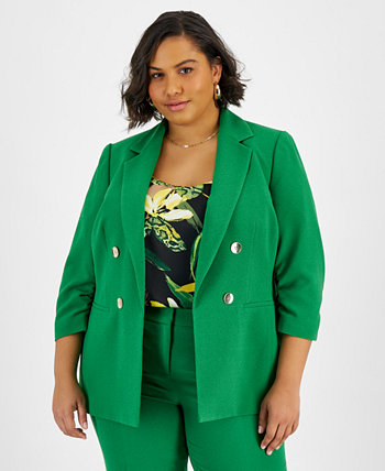 Plus Size Faux Double-Breasted Ruched-Sleeve Blazer, Created for Macy's Bar III
