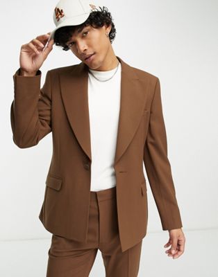 Коричневый пиджак с объемными лацканами ASOS DESIGN ASOS DESIGN