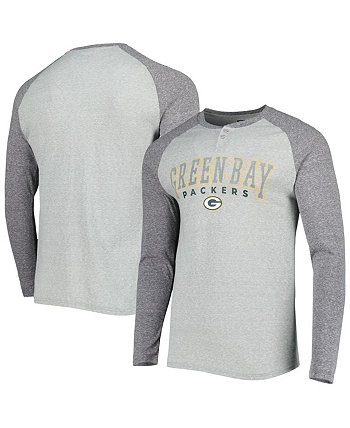 Мужская футболка Heather Grey Green Bay Packers Ledger с длинными рукавами и регланами Henley Concepts Sport