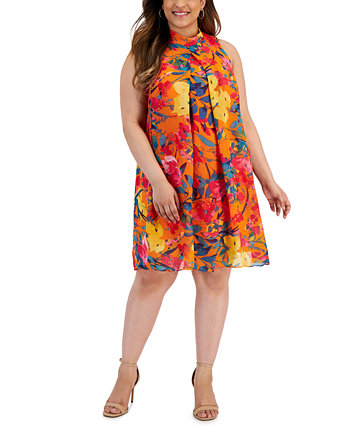 Plus Size Printed Chiffon Mock-Neck Dress Robbie Bee