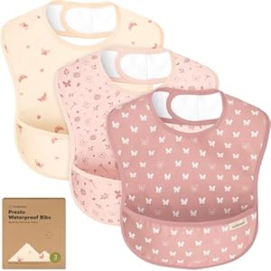 3-Pack Waterproof Baby Bibs for Eating - Lightweight Baby Bib with Food Catcher, Mess Proof Toddler Bibs, Waterproof Bibs for Baby Boys, Baby Girls, Feeding Bibs, Drool Bibs, Baby Food Bibs (Basics) KeaBabies